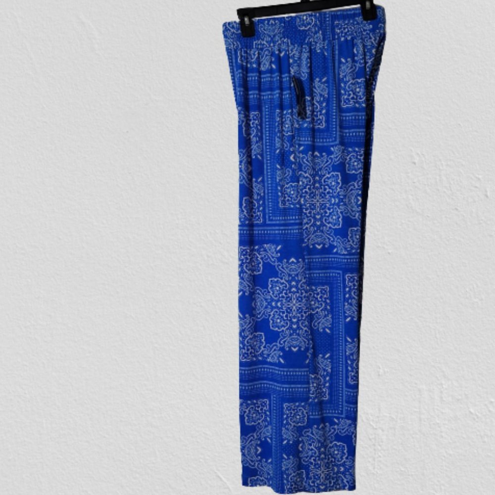 BLUE/IVORY  PALAZZO PANTS
